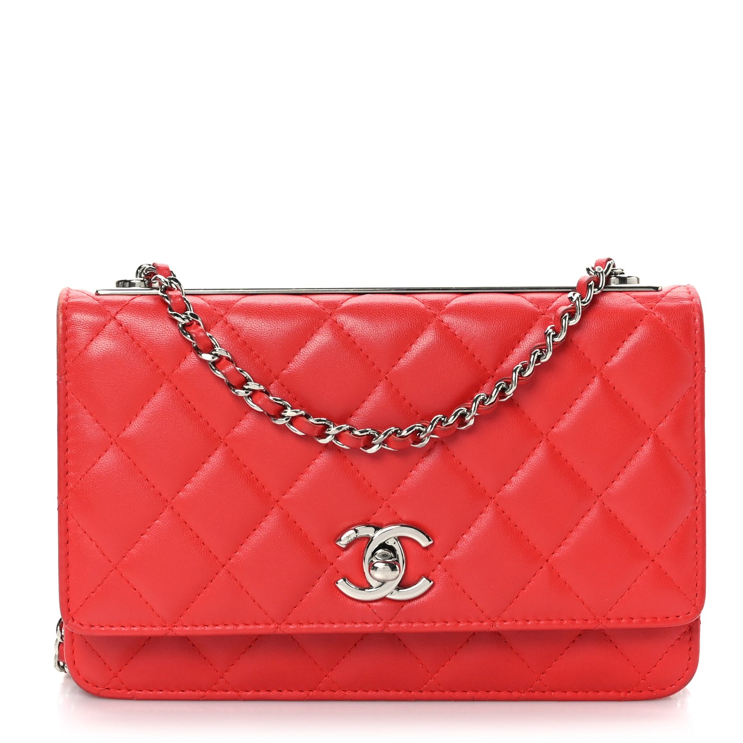 Lambskin Quilted Trendy CC Wallet On Chain WOC Red