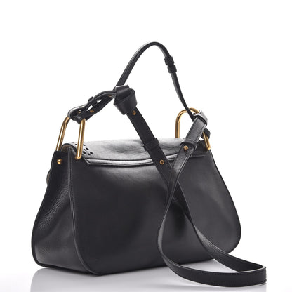 Chloe Calfskin Perforated Medium Hudson Double Carry Shoulder Bag Black 3 of 8