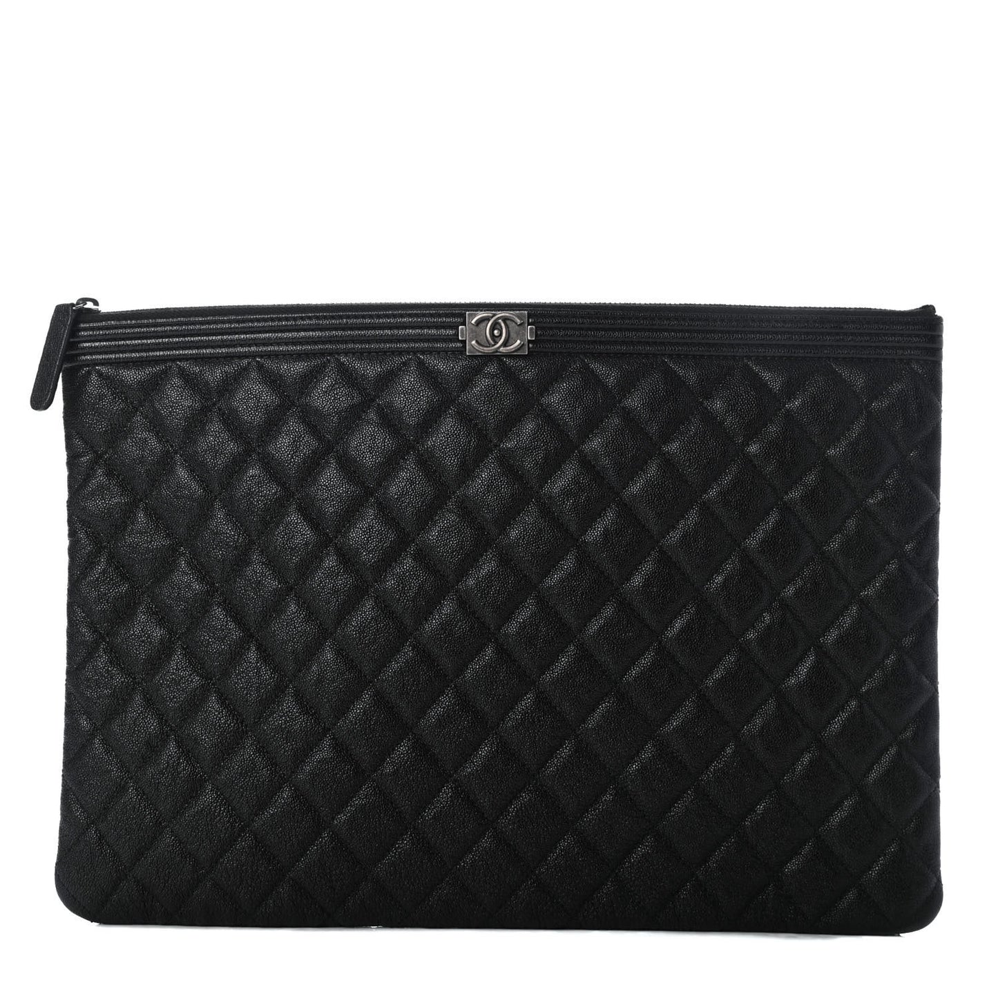 Iridescent Caviar Quilted Large Boy Cosmetic Case Black