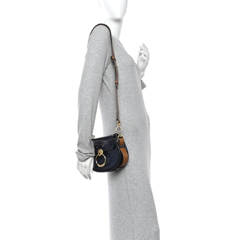 Calfskin Crocodile Embossed Small Tess Bag Full Blue