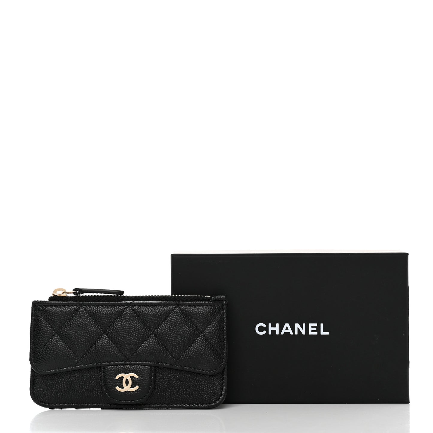 Caviar Quilted Flap Zip Card Holder Black