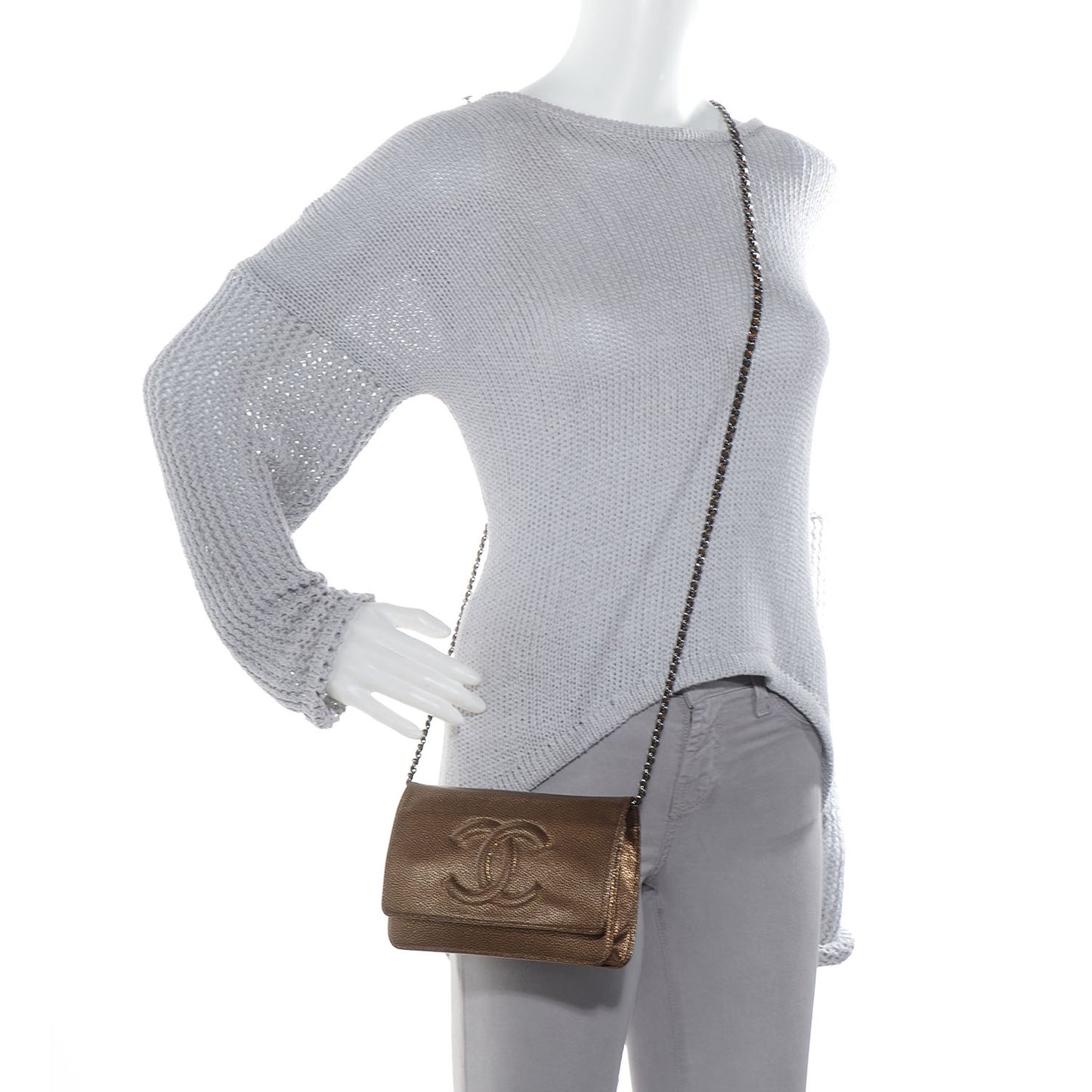 Metallic Caviar Timeless CC Wallet on Chain WOC Bronze