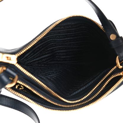 Prada Tessuto Nylon Soft Calf Double Zip Crossbody Bag Blue 6 of 12