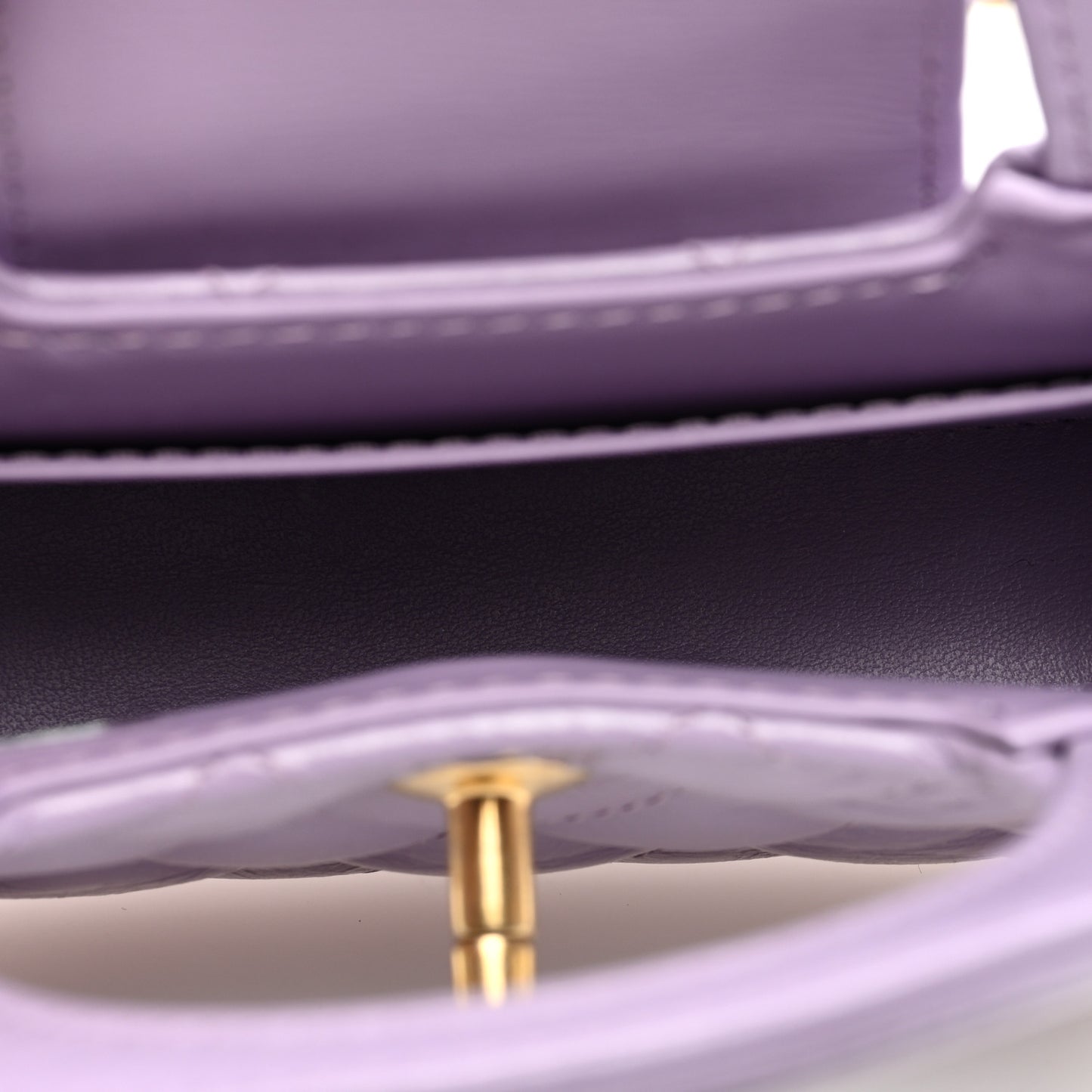 Shiny Aged Calfskin Quilted Mini Nano Kelly Shopper Lilac