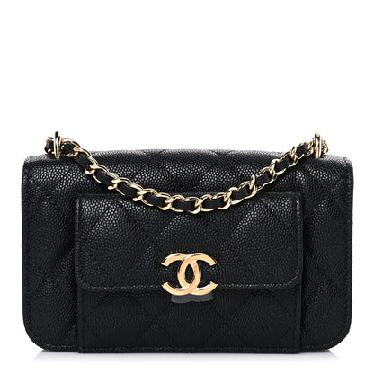 Chanel Caviar Quilted Pocket Twins Clutch With Chain Black 2 of 12