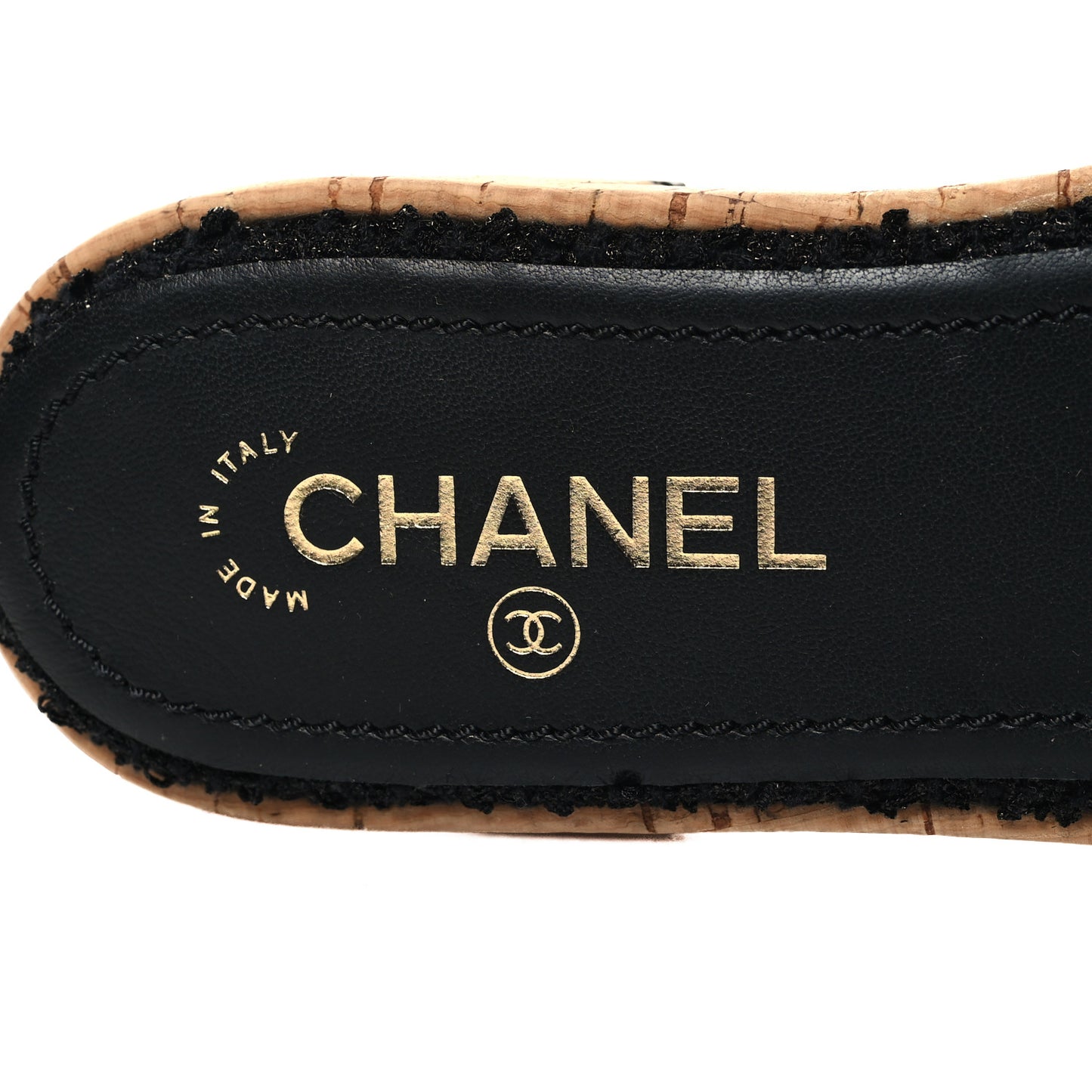 Tweed Cork CC Chain Mule Sandal 39 Black