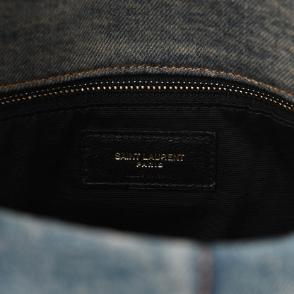 Saint Laurent Denim Quilted Medium Loulou Puffer Monogram Chain Satchel Blue Cinnamon 6 of 9
