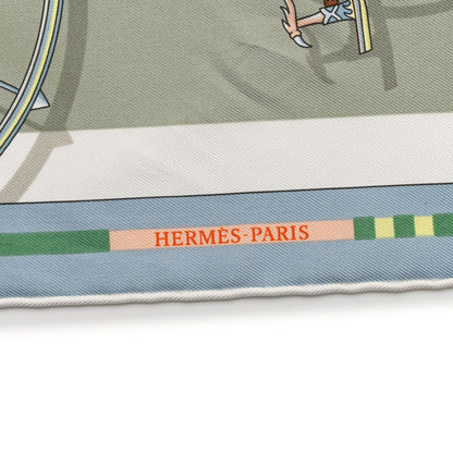 Hermes Silk Voitures en Equilibre Scarf 45 Vert Amande Bleu Glacier Jaune 2 of 5