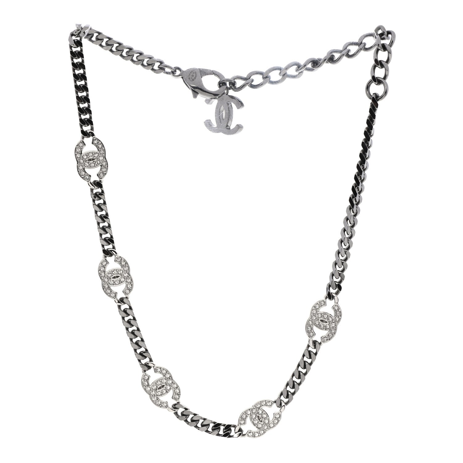 Chanel Ruthenium Crystal Chain CC Choker Silver 3 of 4