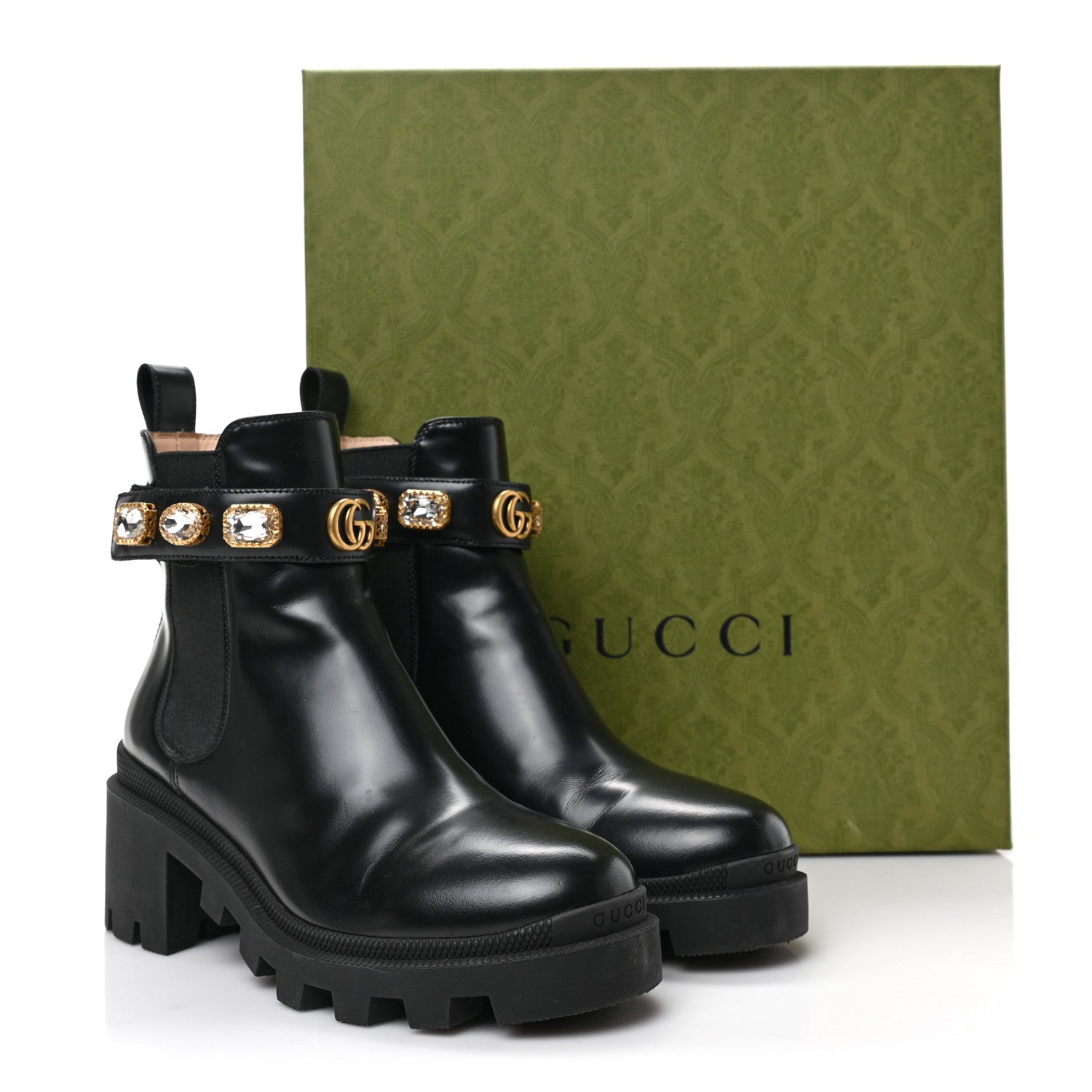 Gucci Calfskin Crystal GG Trip Chelsea Ankle Boots 36.5 Black 9 of 9