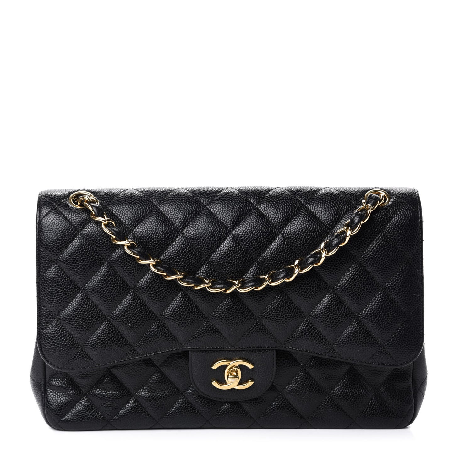 Caviar Quilted Jumbo Double Flap Black