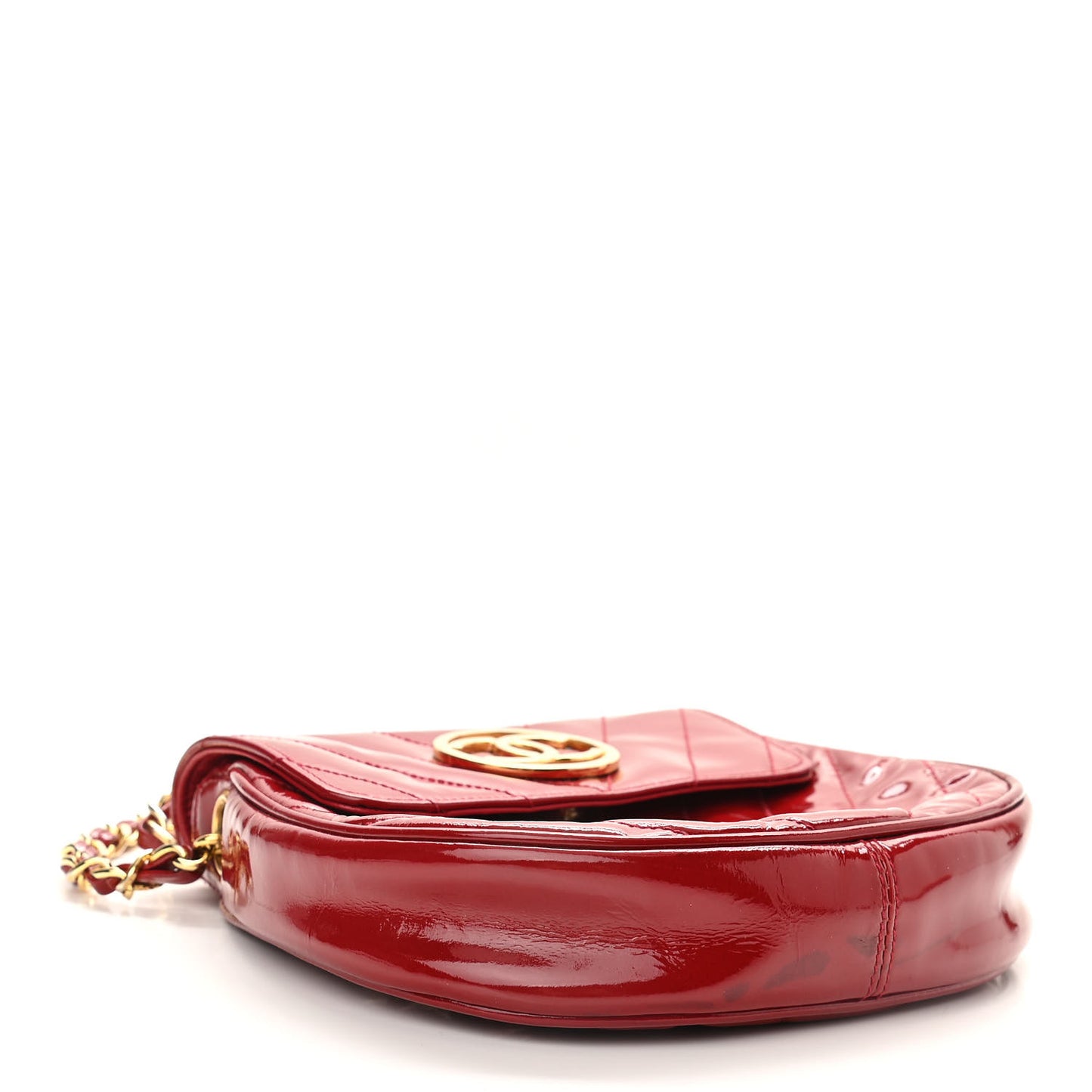 Patent Quilted Chevron Mini Flap Bag Red