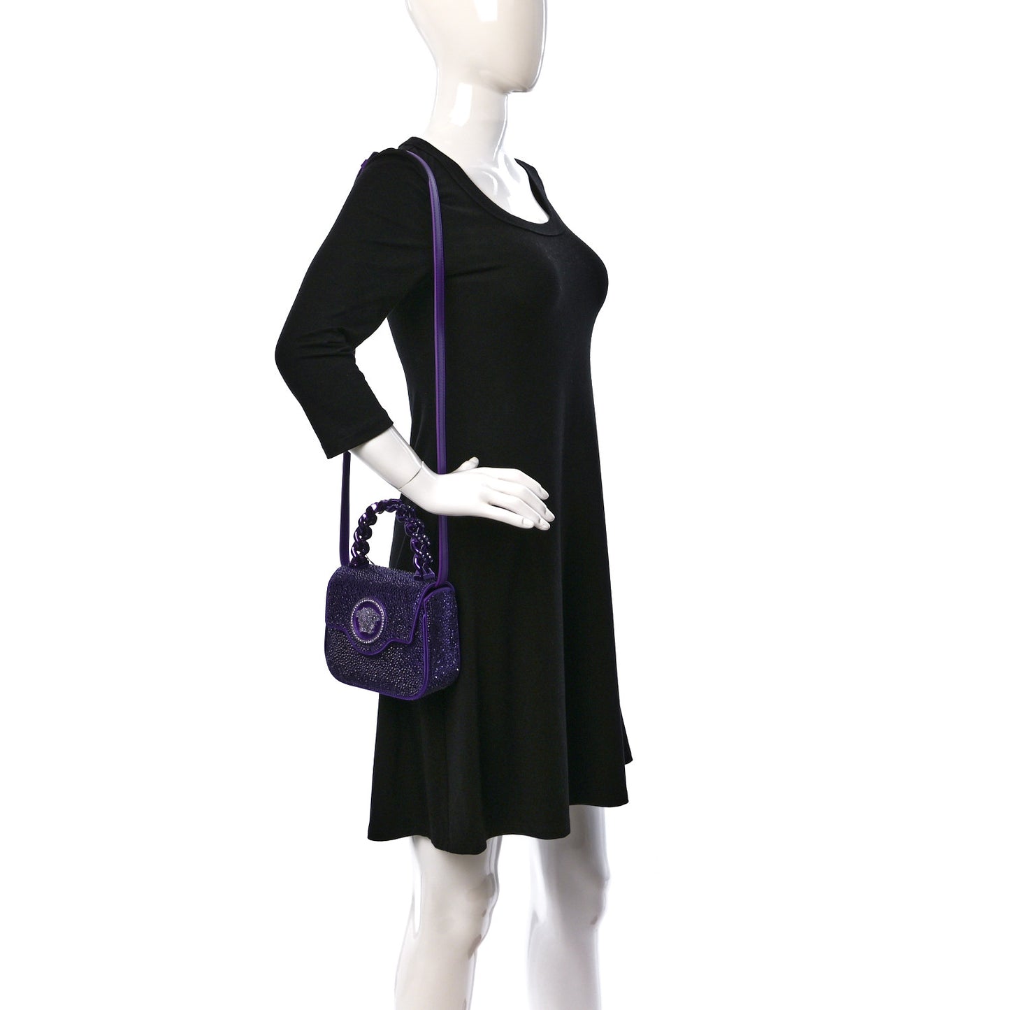 Satin Crystal Studded Mini La Medusa Bag Purple
