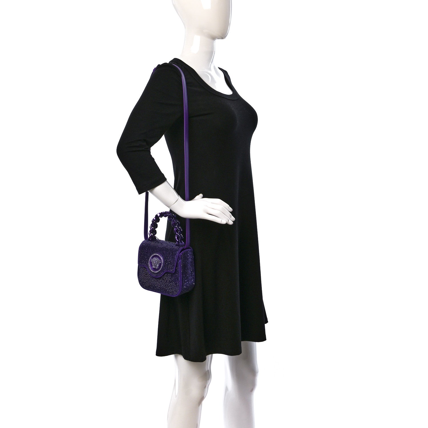 Versace Satin Crystal Studded Mini La Medusa Bag Purple 3 of 11