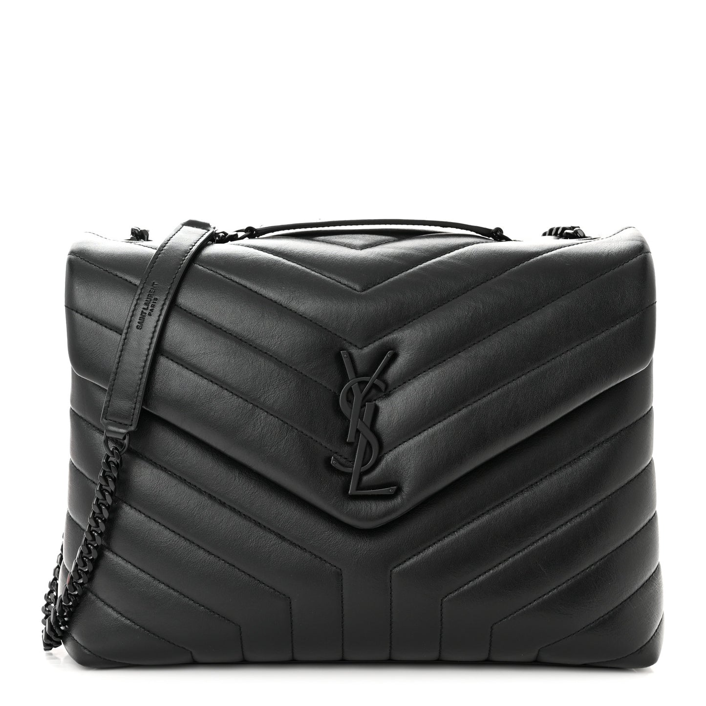 Calfskin Y Quilted Monogram Monochrome Medium Loulou Chain Satchel Black