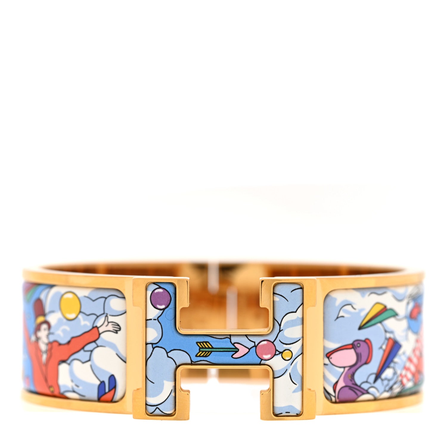 Hermes Enamel Printed Wide Dans Les Nuages Clic Clac H Bracelet PM Flamboyante 1 of 4