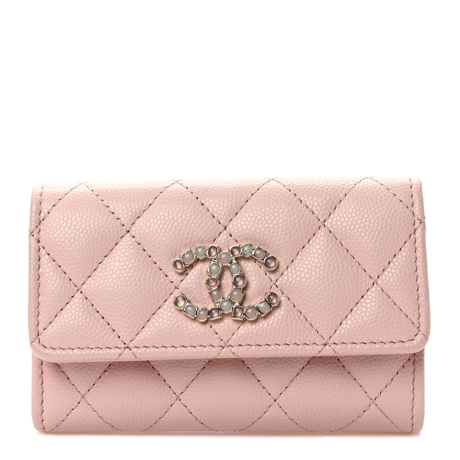 Chanel Shiny Caviar Enamel Quilted CC Flap Card Holder Light Pink 1 of 8