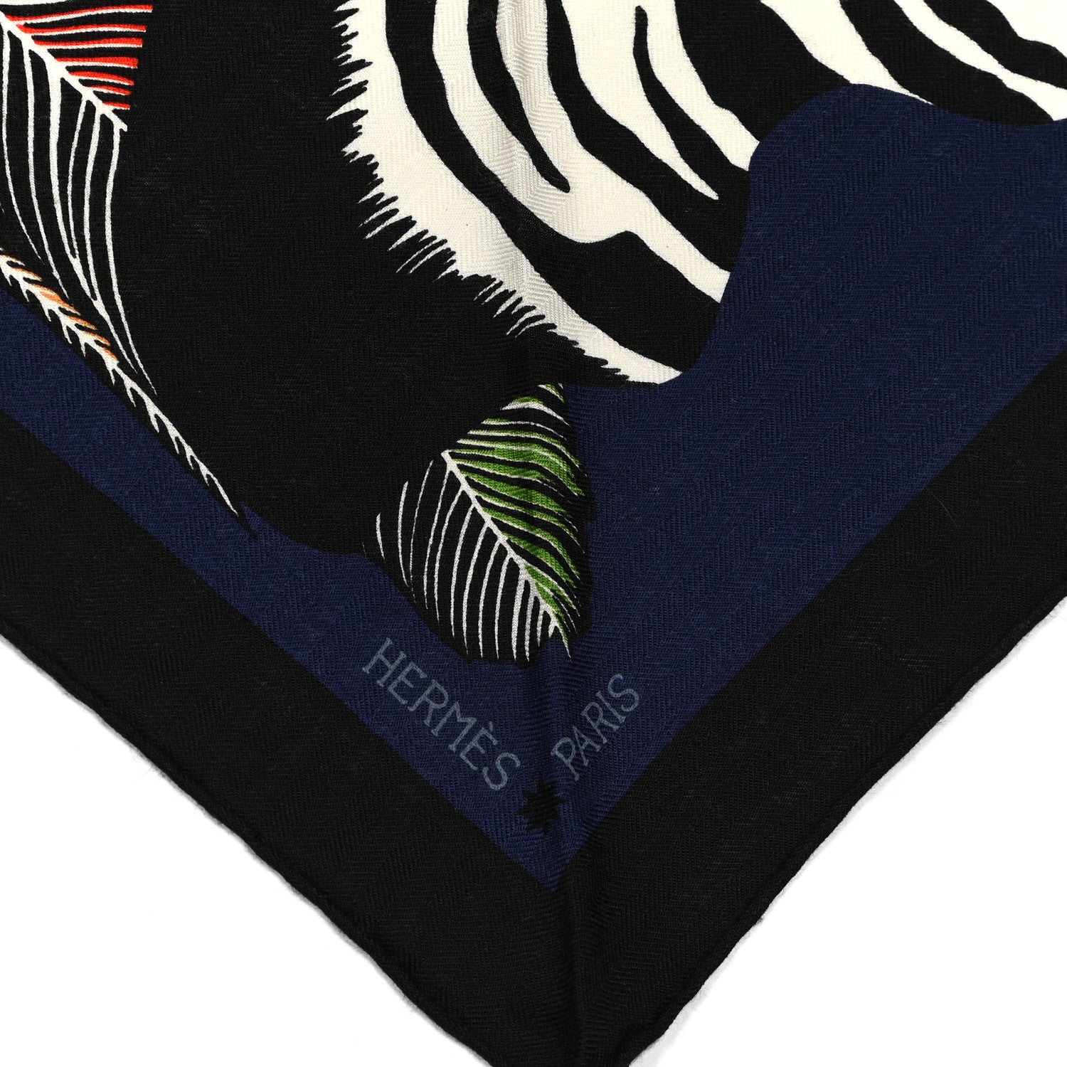 Hermes Cashmere Silk Zebra Pegasus Pointe Triangle Scarf Marine White Multicolor 2 of 5