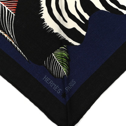 Hermes Cashmere Silk Zebra Pegasus Pointe Triangle Scarf Marine White Multicolor 2 of 5