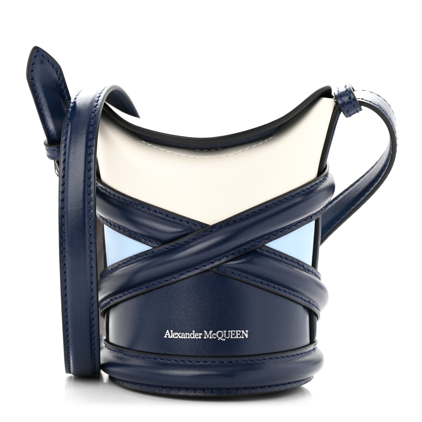 Calfskin Mini Curve Bucket Bag Navy Ivory Purple