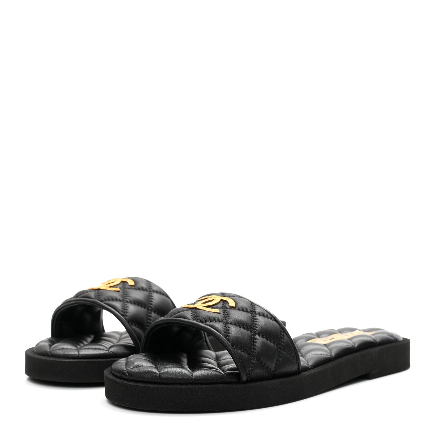 Chanel Lambskin Quilted Textured CC Mules Sandals 38.5 Black 4 of 10