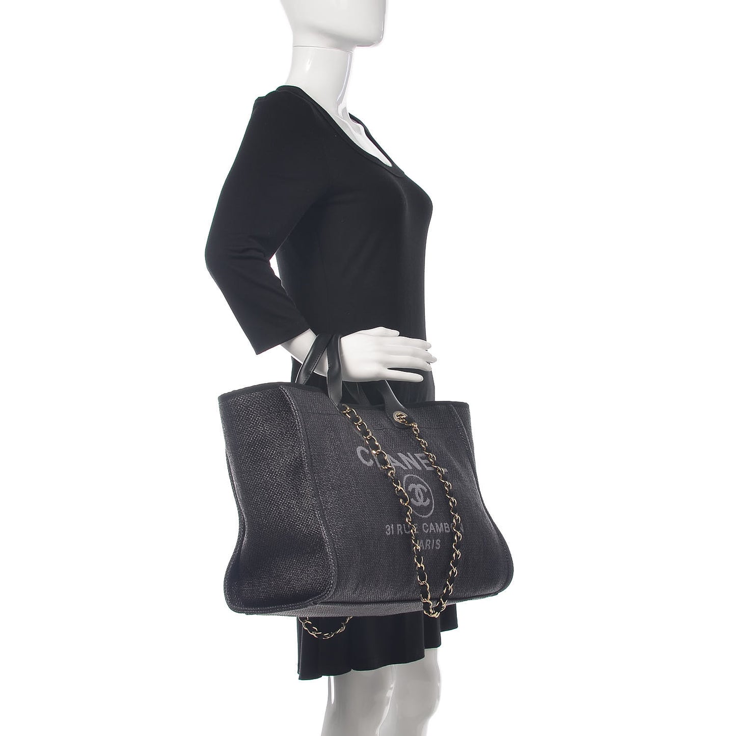 Woven Straw Raffia Large Deauville Tote Dark Blue
