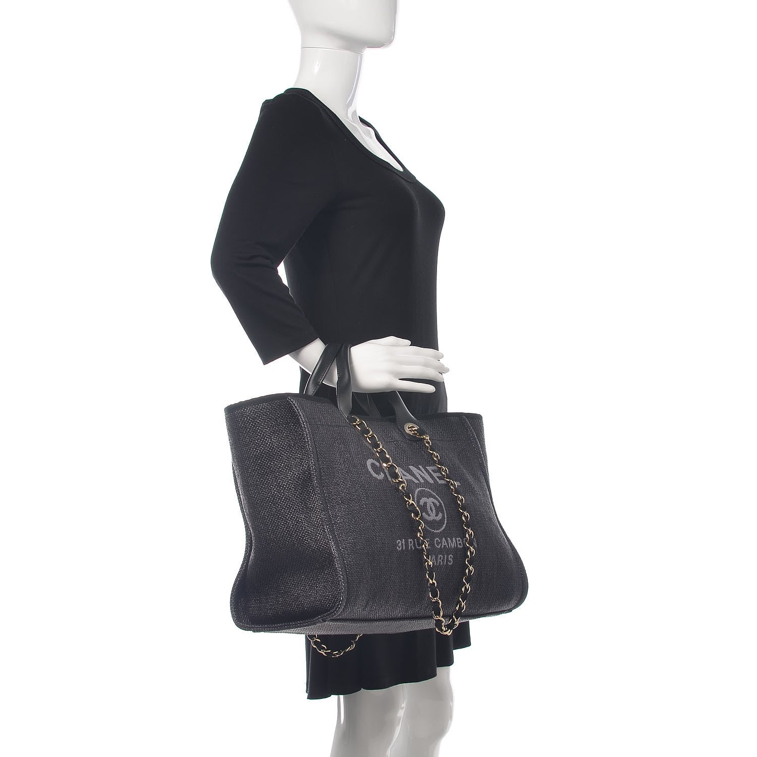 Chanel Woven Straw Raffia Large Deauville Tote Dark Blue 2 of 10