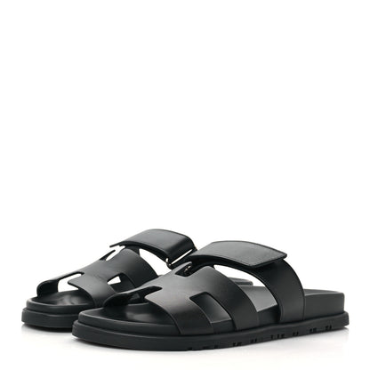 Hermes Calfskin Womens Chypre Sandals 37 Black 3 of 9