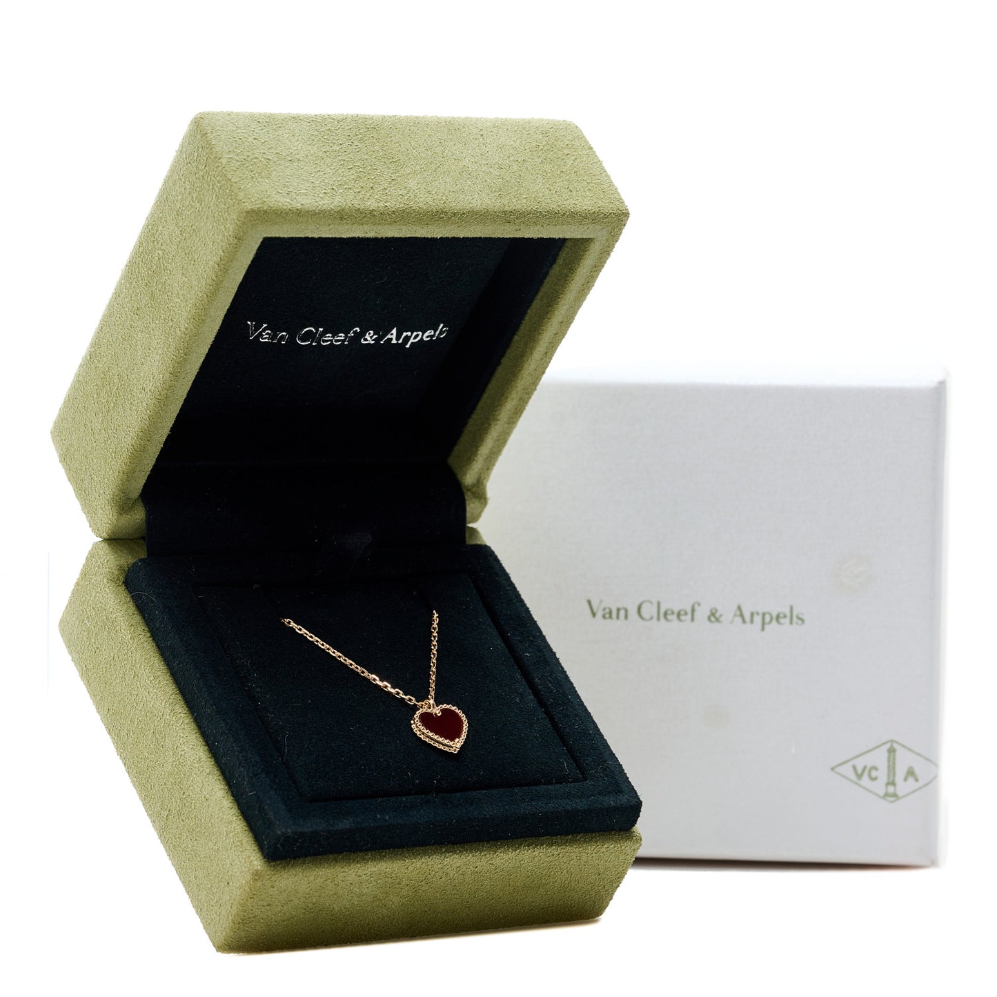 18k Rose Gold Carnelian Sweet Alhambra Heart Pendant Necklace