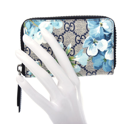 Gucci GG Supreme Monogram Blooms Zip Around Card Case Wallet Beige Blue Navy 2 of 7