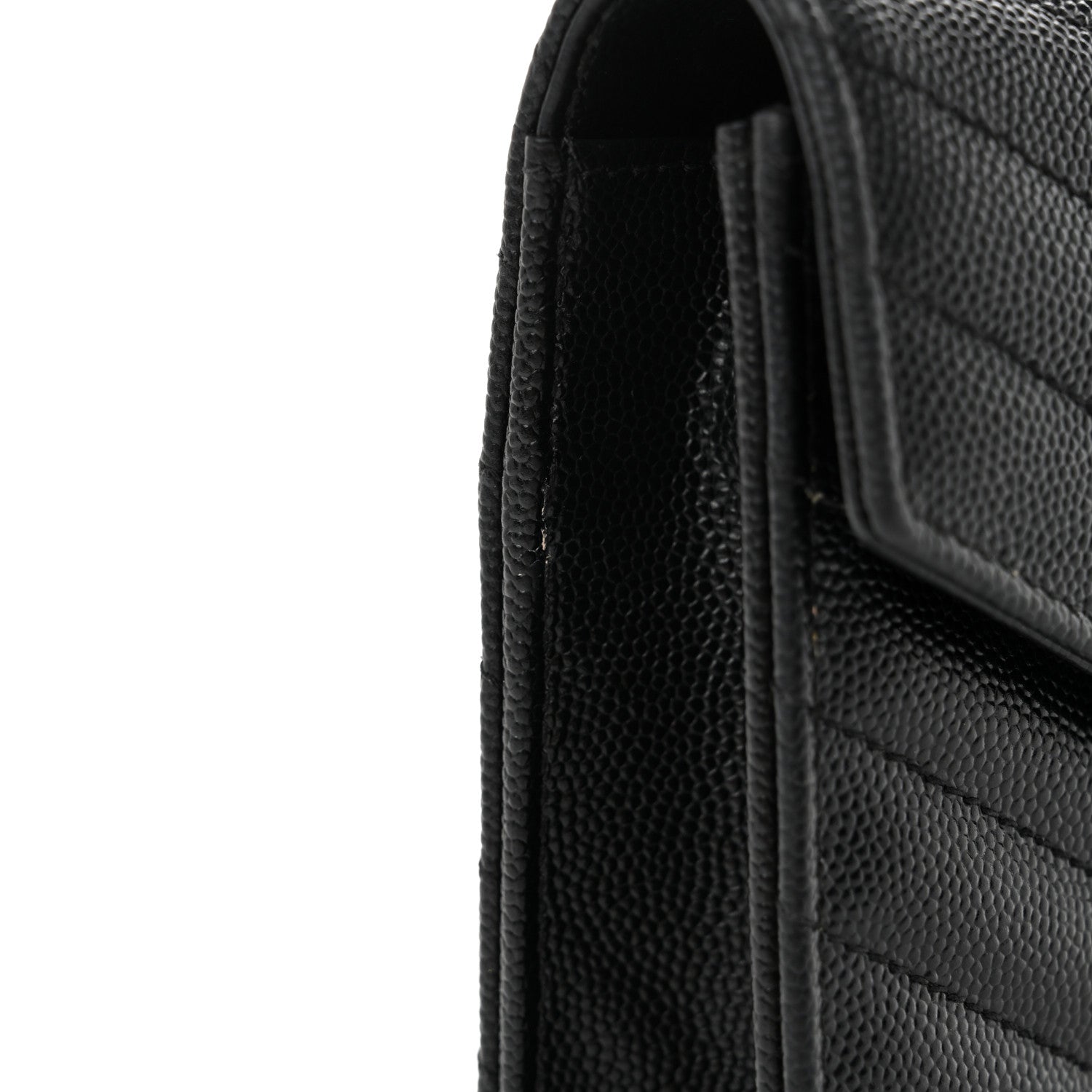 Saint Laurent Grain De Poudre Matelasse Chevron Monogram Envelope Chain Wallet Black 14 of 14