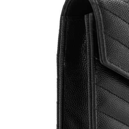 Saint Laurent Grain De Poudre Matelasse Chevron Monogram Envelope Chain Wallet Black 14 of 14