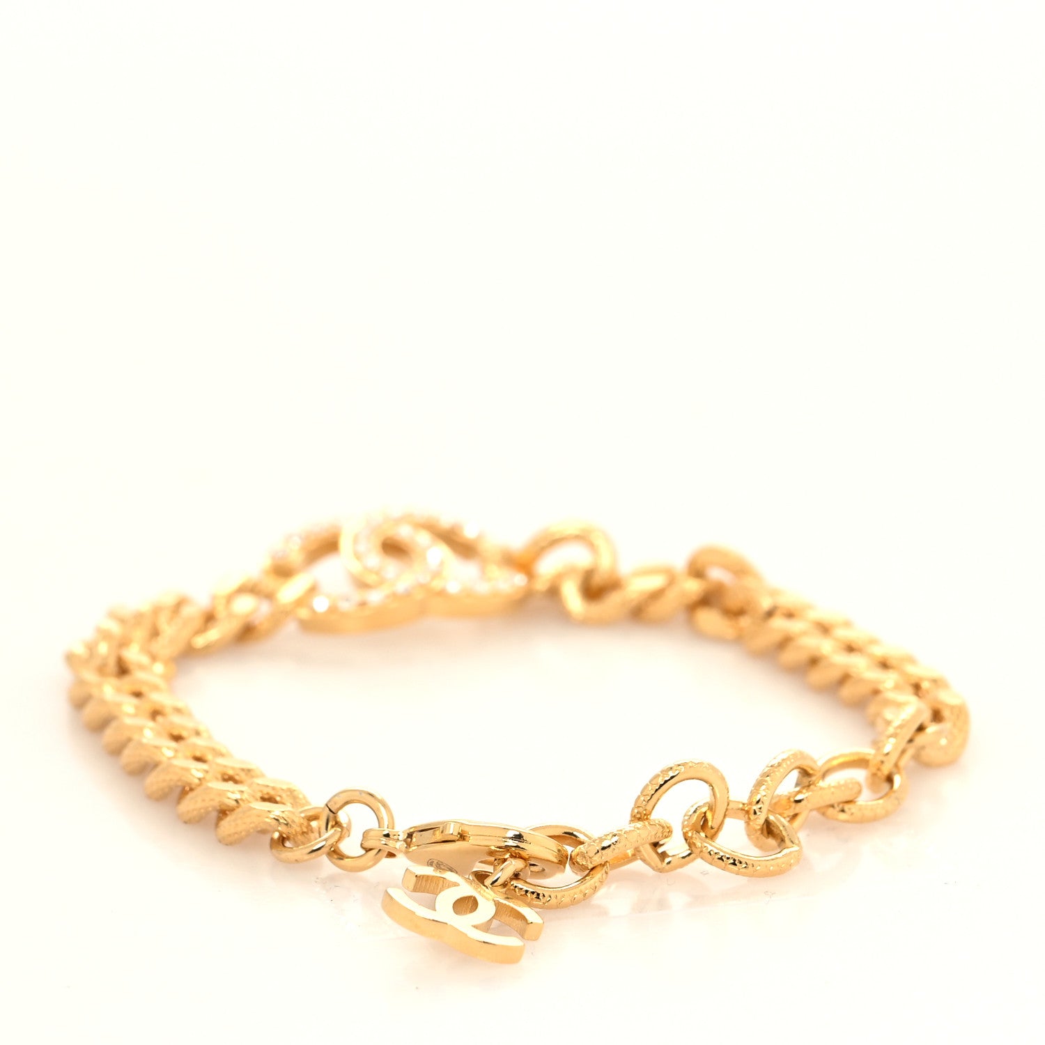 Chanel Crystal CC Chain Link Bracelet Gold 3 of 5