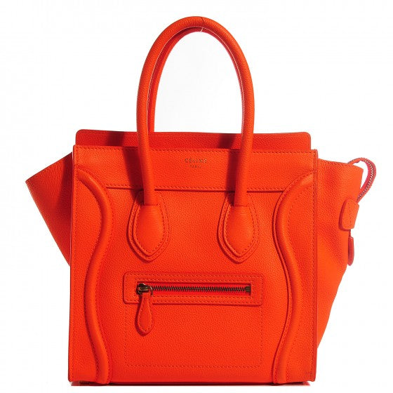 Celine Drummed Calfskin Micro Luggage Bright Orange 1 of 16