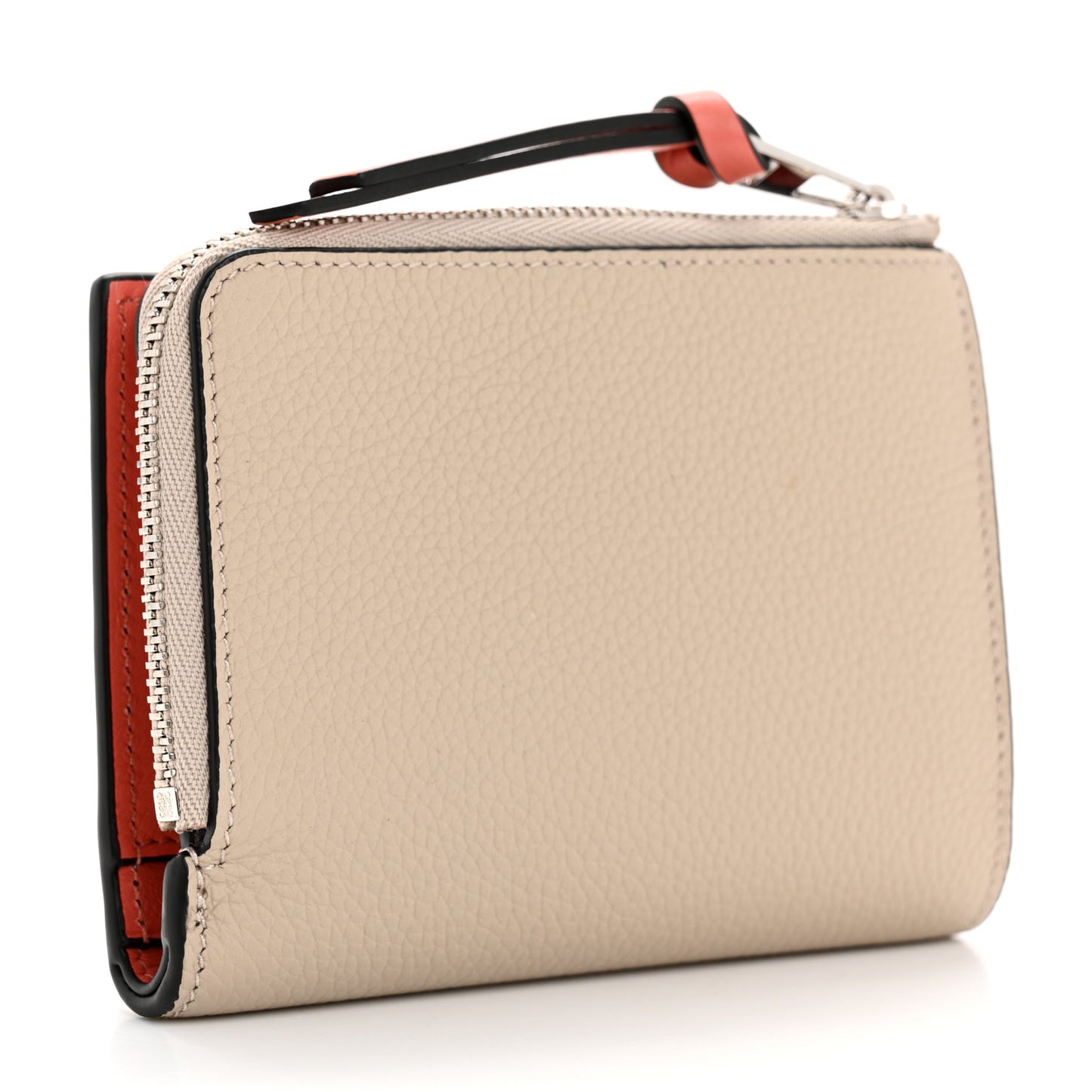 Grained Calfskin Compact Wallet Light Oat