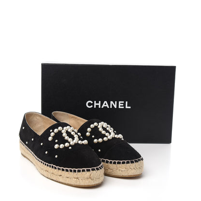 Chanel Suede Pearl CC Espadrilles 38 Black 11 of 11