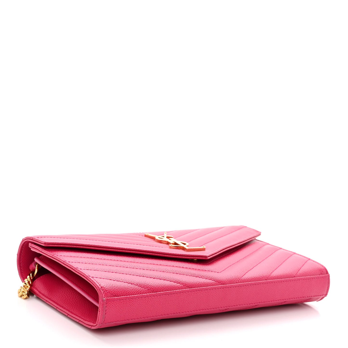 Grain De Poudre Matelasse Chevron Monogram Chain Wallet Lipstick Fuchsia