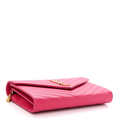 Saint Laurent Grain De Poudre Matelasse Chevron Monogram Chain Wallet Lipstick Fuchsia 4 of 10