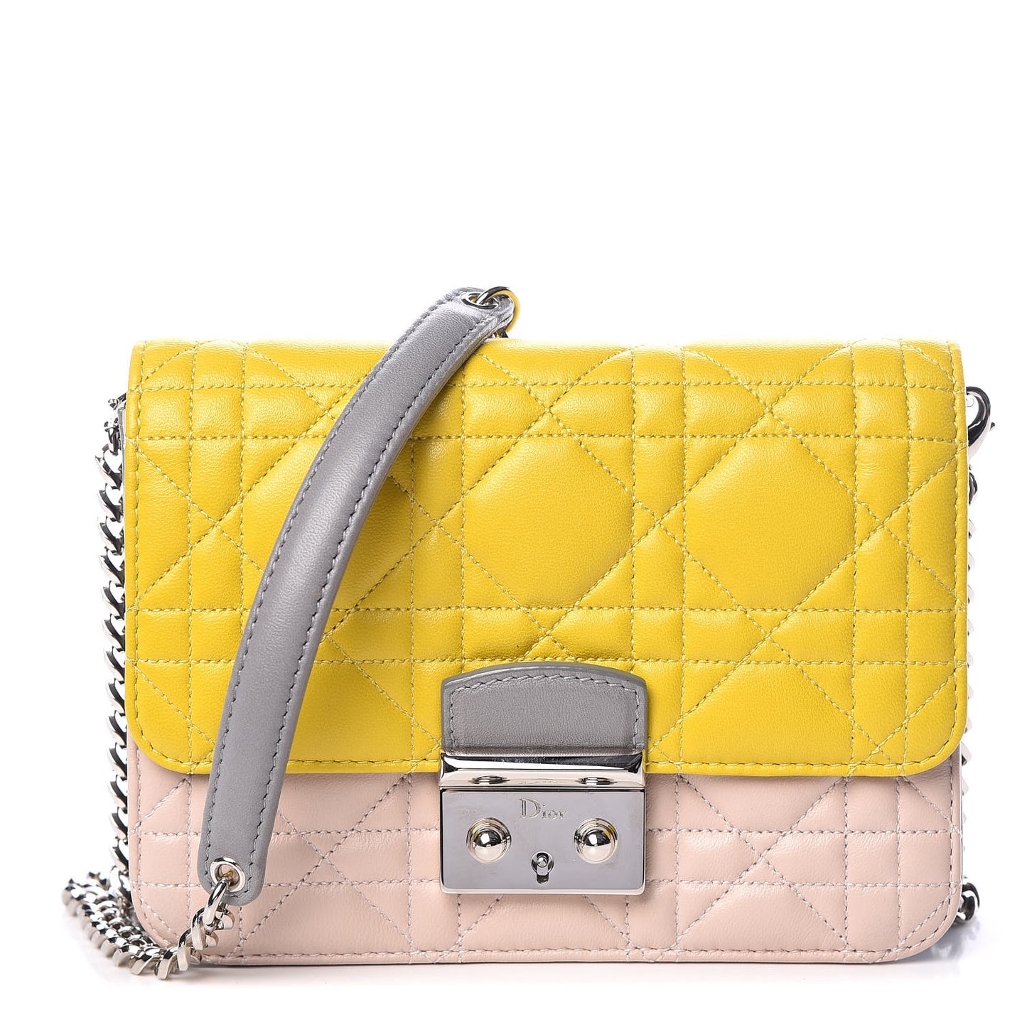 Lambskin Cannage Tri-Color Mini Miss Dior Promenade Pouch Jaune Vif