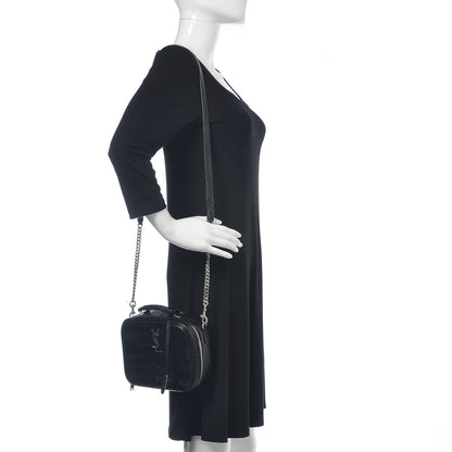 Saint Laurent Calfskin Crocodile Embossed Monogram Lunch Box Bag Black 2 of 10