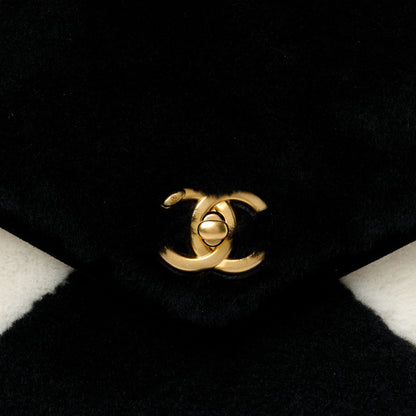 Chanel Shearling Checkered Flap Bag Black White 9 of 12