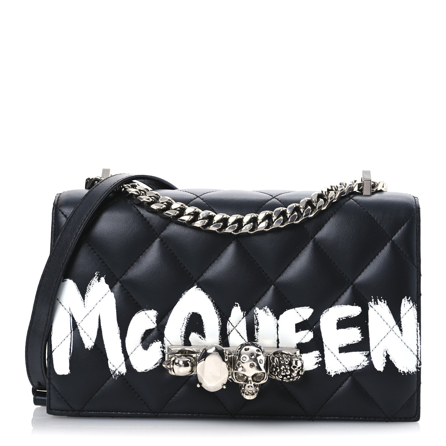 Alexander McQueen Lambskin Quilted Graffiti Knuckle Shoulder Bag Black 1 of 10