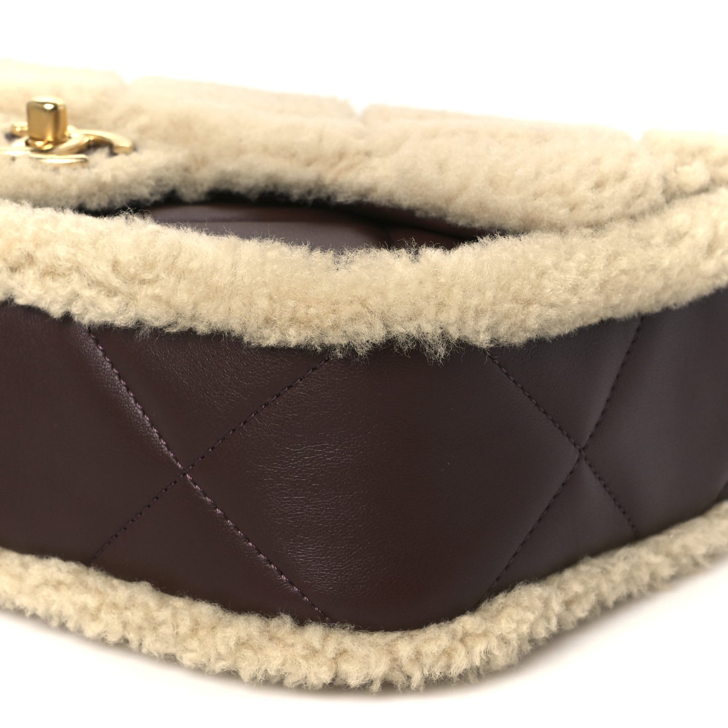 Shearling Lambskin Quilted Furry Coco Flap Beige Dark Brown