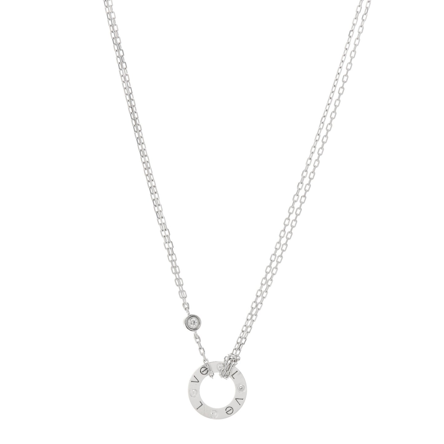 18K White Gold 2 Diamond LOVE Necklace