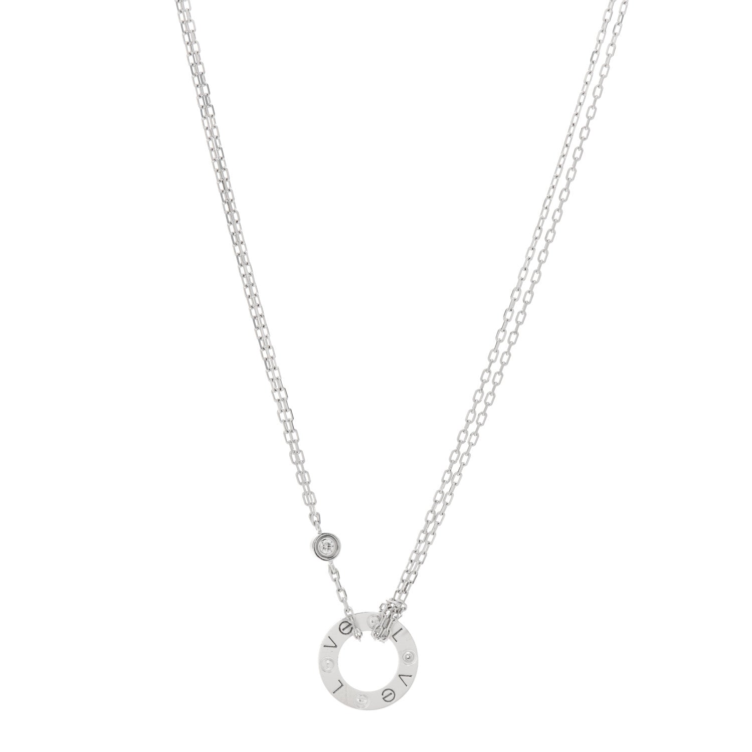 Cartier 18K White Gold 2 Diamond LOVE Necklace 1 of 4