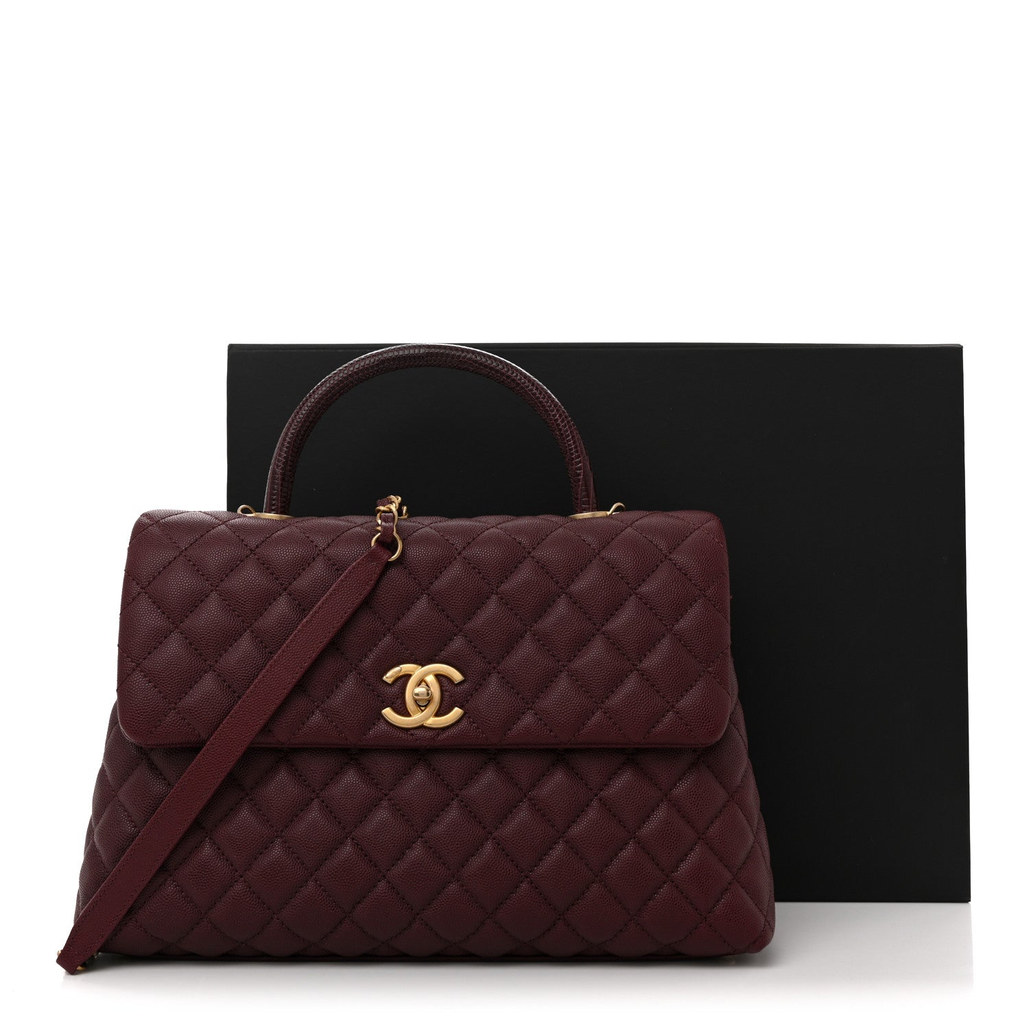 Chanel Caviar Lizard Quilted Medium Coco Handle Flap Burgundy 11 of 11