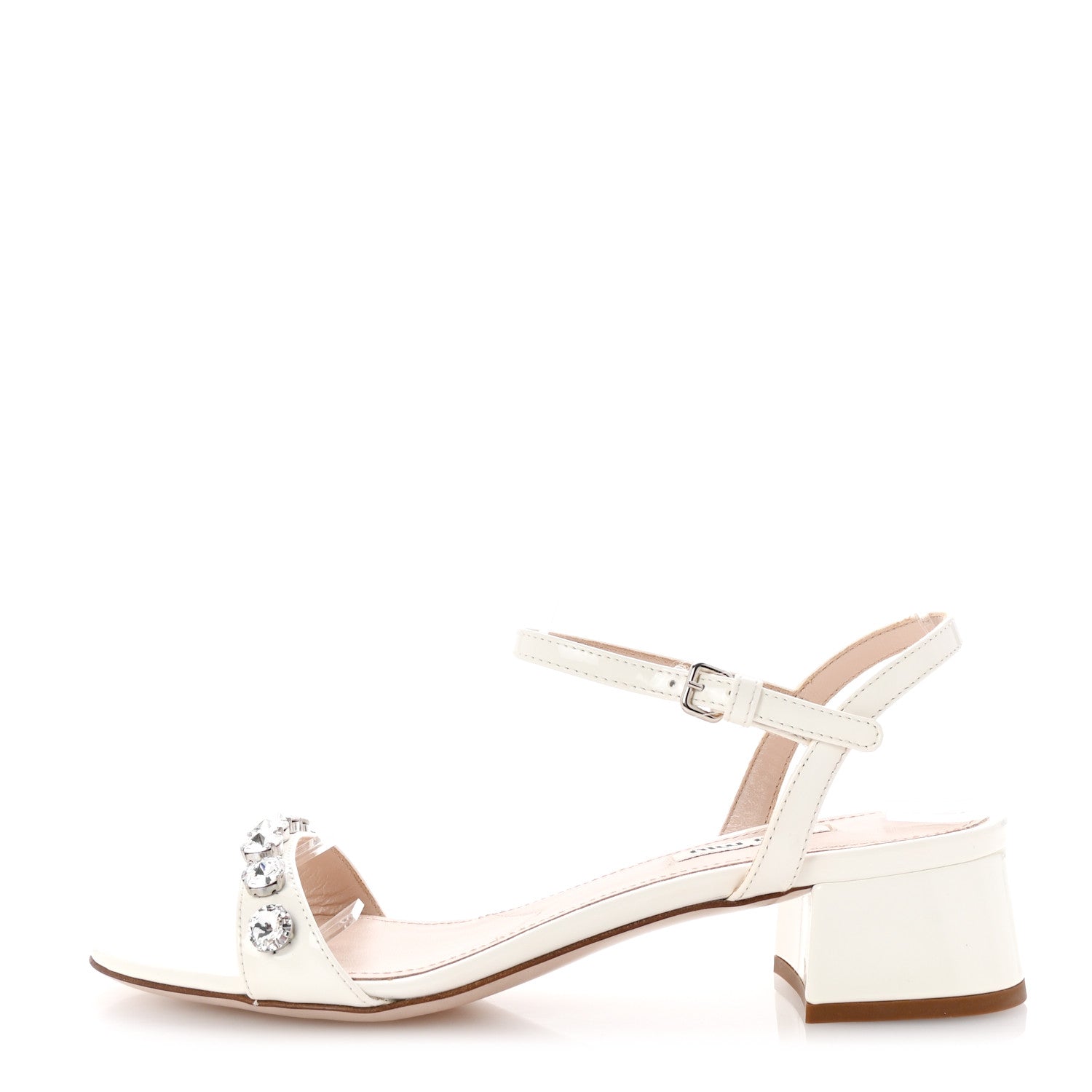 Miu Miu Patent Crystal Embellished Ankle Strap Sandals 36.5 White 1 of 9