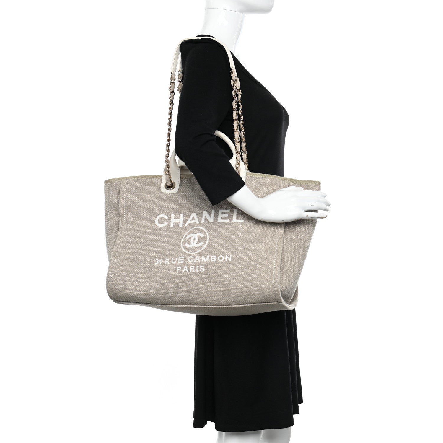 Chanel Mixed Fibers Calfskin Medium Deauville Tote Beige White 3 of 11