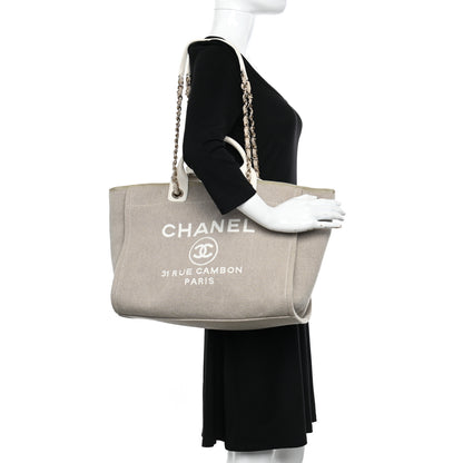Chanel Mixed Fibers Calfskin Medium Deauville Tote Beige White 3 of 11