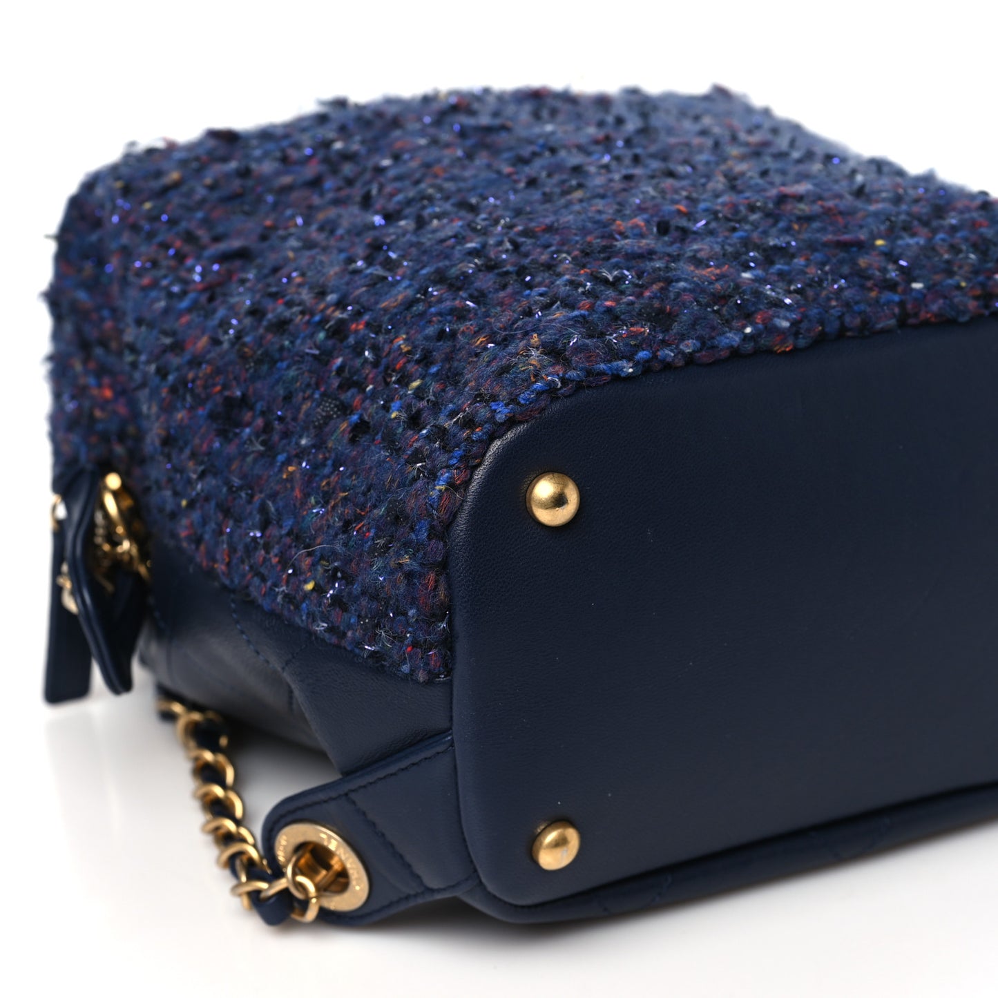 Tweed Calfskin Stitched Frame Backpack Navy
